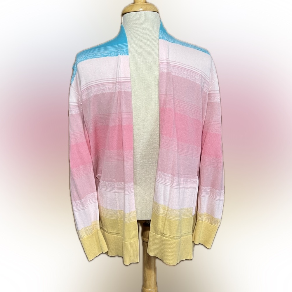 Lands’ End Colorful Striped Open Cardigan